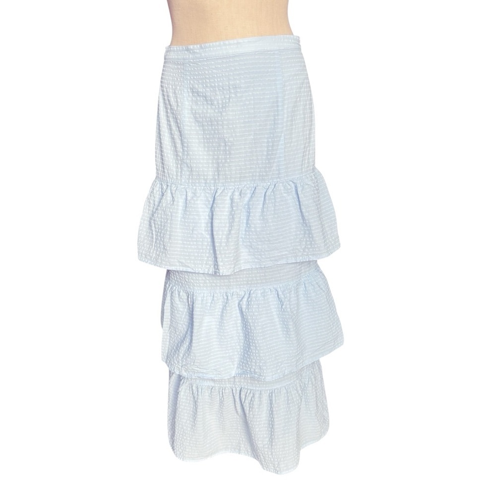Capulet Lalaine Tiered Ruffle Baby Blue Textured High Waist Maxi Skirt Sz M - Picture 2 of 11